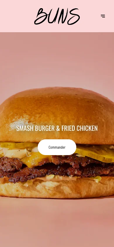 Page d'accueil du site Buns avec bouton de commande
